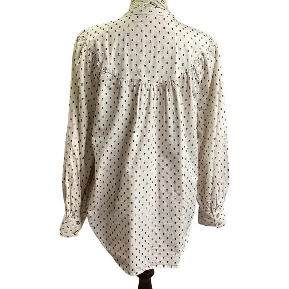 Old‎ navy Puff-Sleeve Clip-Dot Henley Swing Blouse L dotted cream